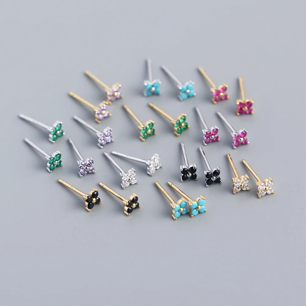 

Italian jewelry Hot sell fashion simple design sterling silver mini crystal earrings jewelry for women