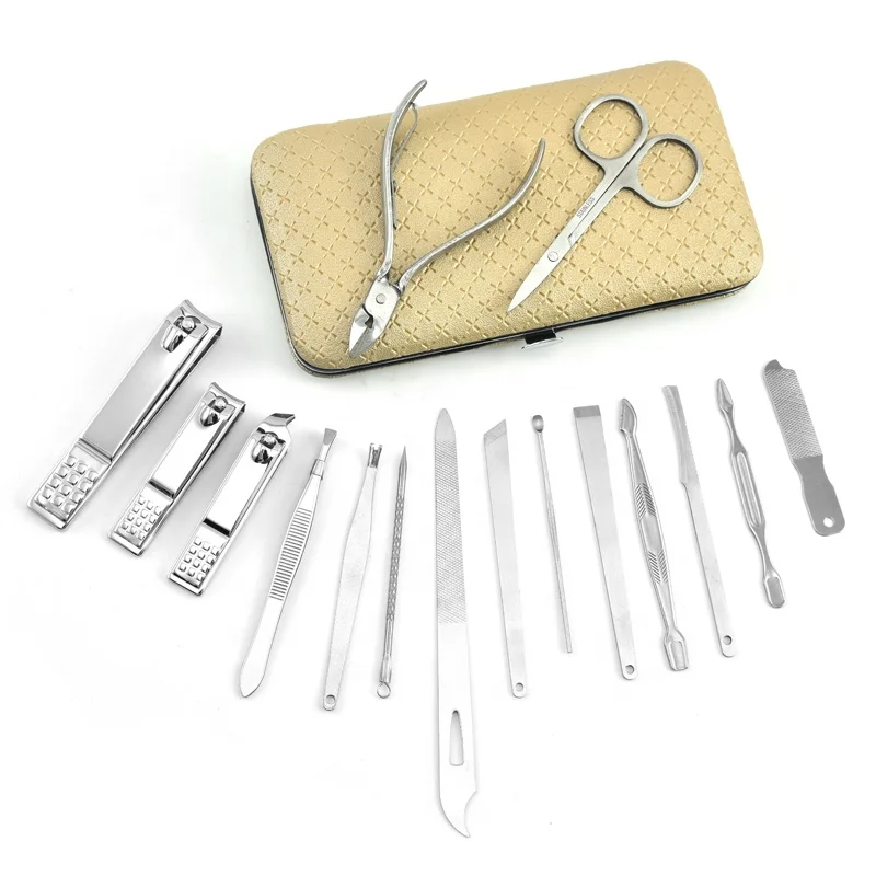 

16 In 1 Stainless Steel Manicure Set Professional Tools Titanium Color Suit Stainless Steel Nail Clipper Manicure Set