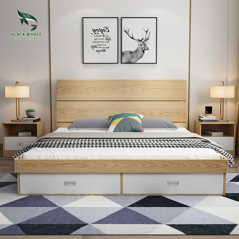 
Bed Room Furnitures Smart Lit Queen King Size Wood Double Bed Frame 