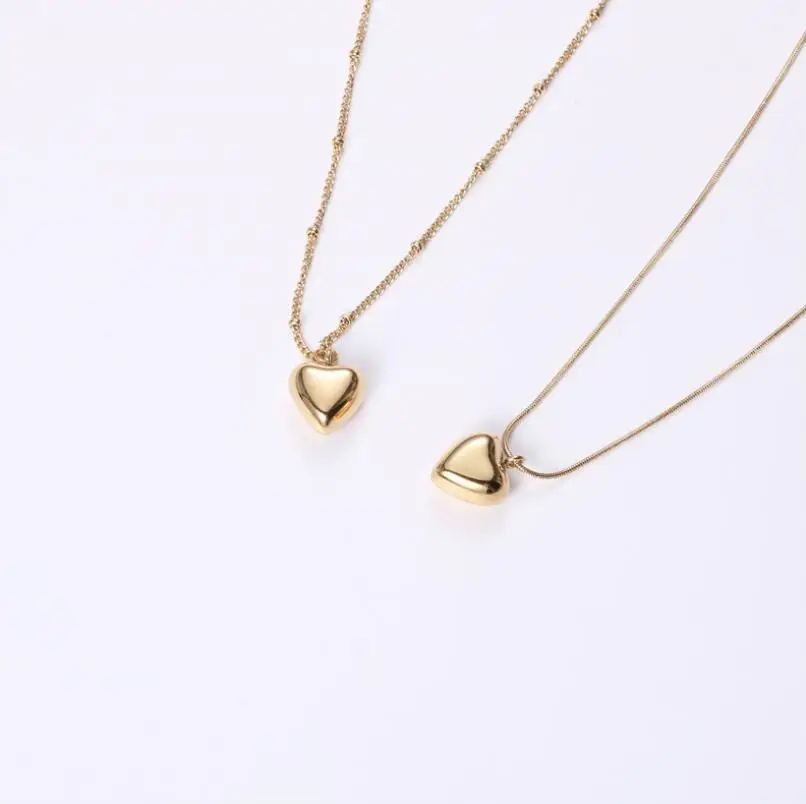 

Valentine Jewelry Gift Women Stainless Steel Geometric Pendant Chain Reversible Puffy Tiny Dainty heart necklace Jewelry