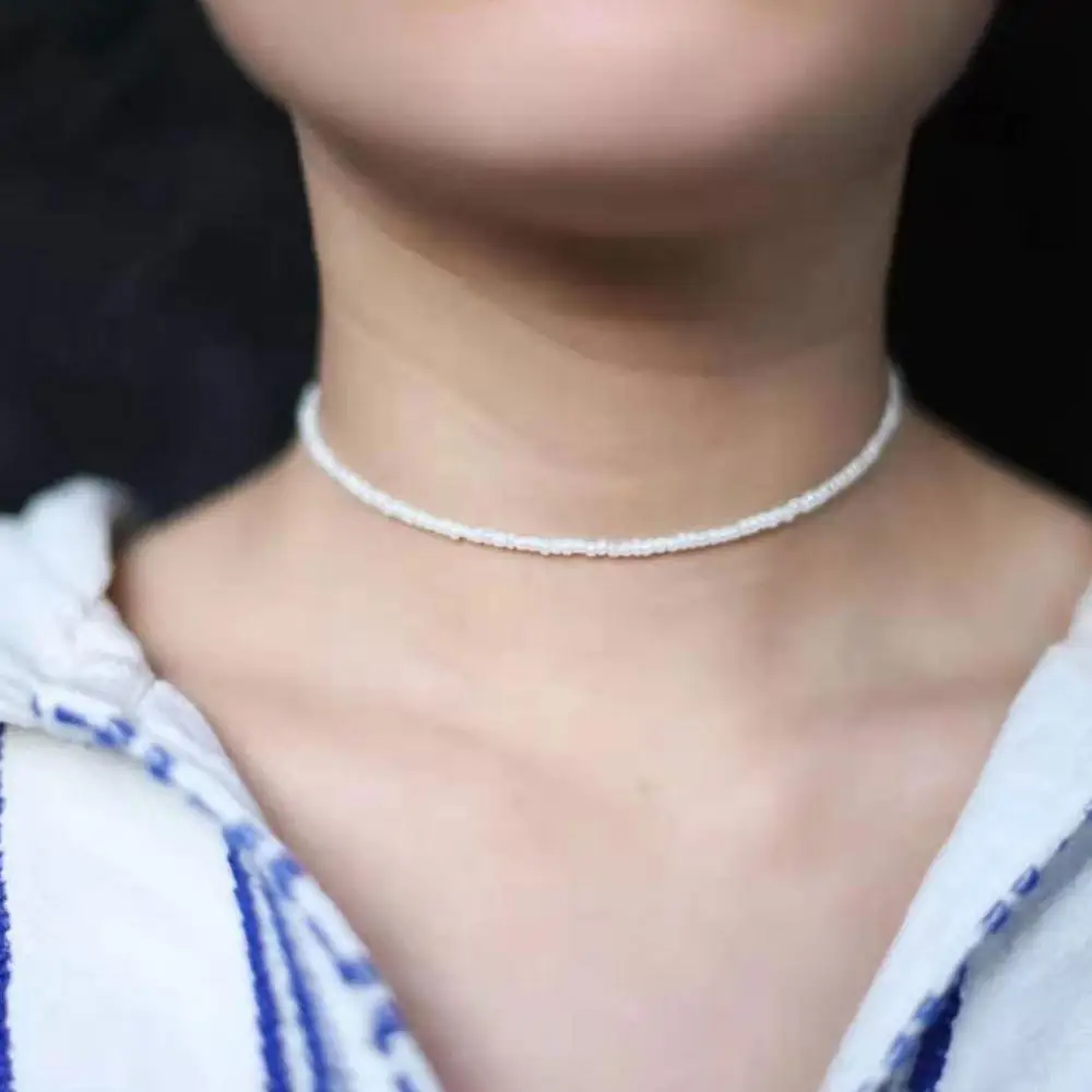 

New Arrival Pure Color Seed Beaded Choker Necklace Bohemia Sterling White Color Seed Beads Necklace for Women, Picture color