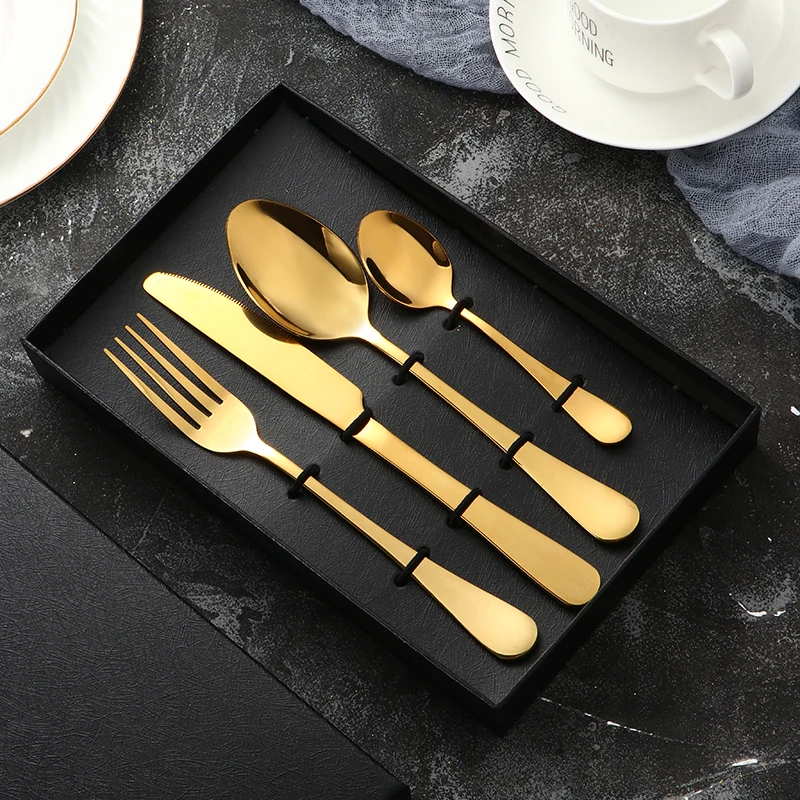 

Wholesale Luxury Spoon And Fork Stainless Steel Flatware Cutlery Set Gold Spoon Set With Giftbox, Customized color