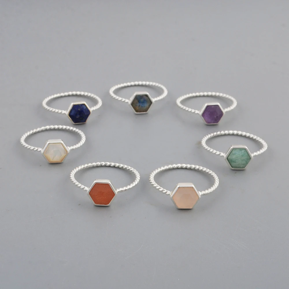 

ZS0449 Natural Silver Plated gemstone and crystal 925 plated silver rings natural stone healing crystal rings