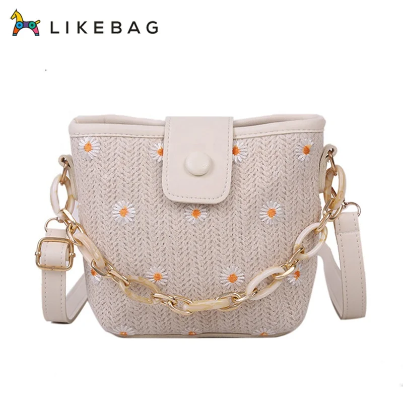 

LIKEBAG new product hot sale fashion casual straw crossbody bag with daisy print