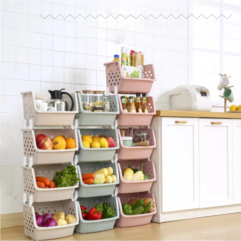 

4-tier Corner Shelf storage rack multi-layer plastic vegetable fruit stackable basket storage box Kitchen Storage Organizer, Pink, white, blue,mint