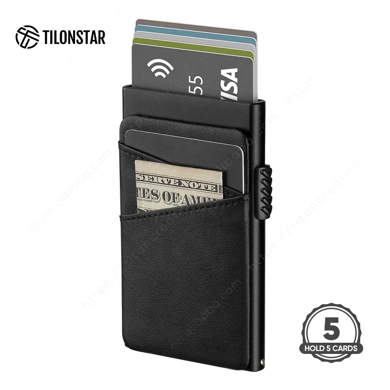 

Customized Logo ID Card Holder Mens Slim Wallet Rfid Blocking Wallet Genuine Leather Pop Up Wallet