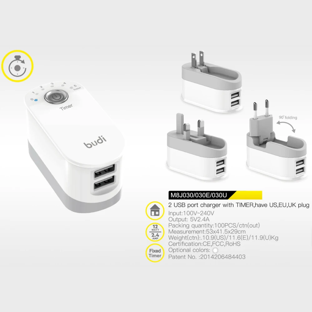 
2020 new design high quality mobile accessories portable charging electrical timer charger with 2 ports safe timer usb for phone 