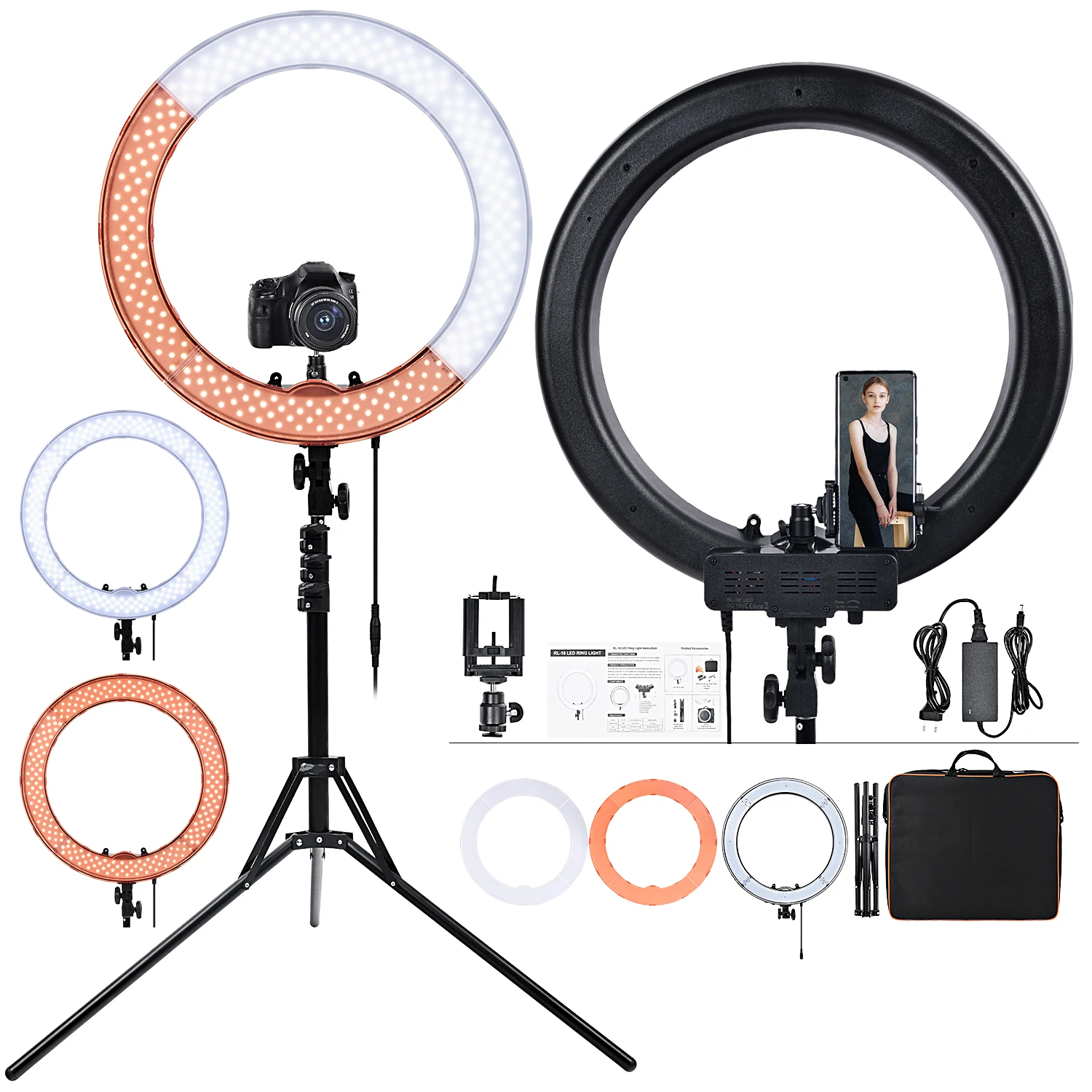 

FOSOTO RL-18 Selfie Led Ring Flash Light Rechargeable Lamp Camera Lighting Equipment Led Video Shooting With Tripod Stand