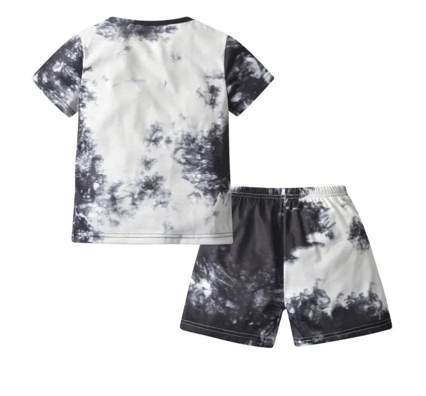 

new trendy tie dye kids short sets 8-10 summer boy 2 piece sets toddler boy 2 piece clothing set
