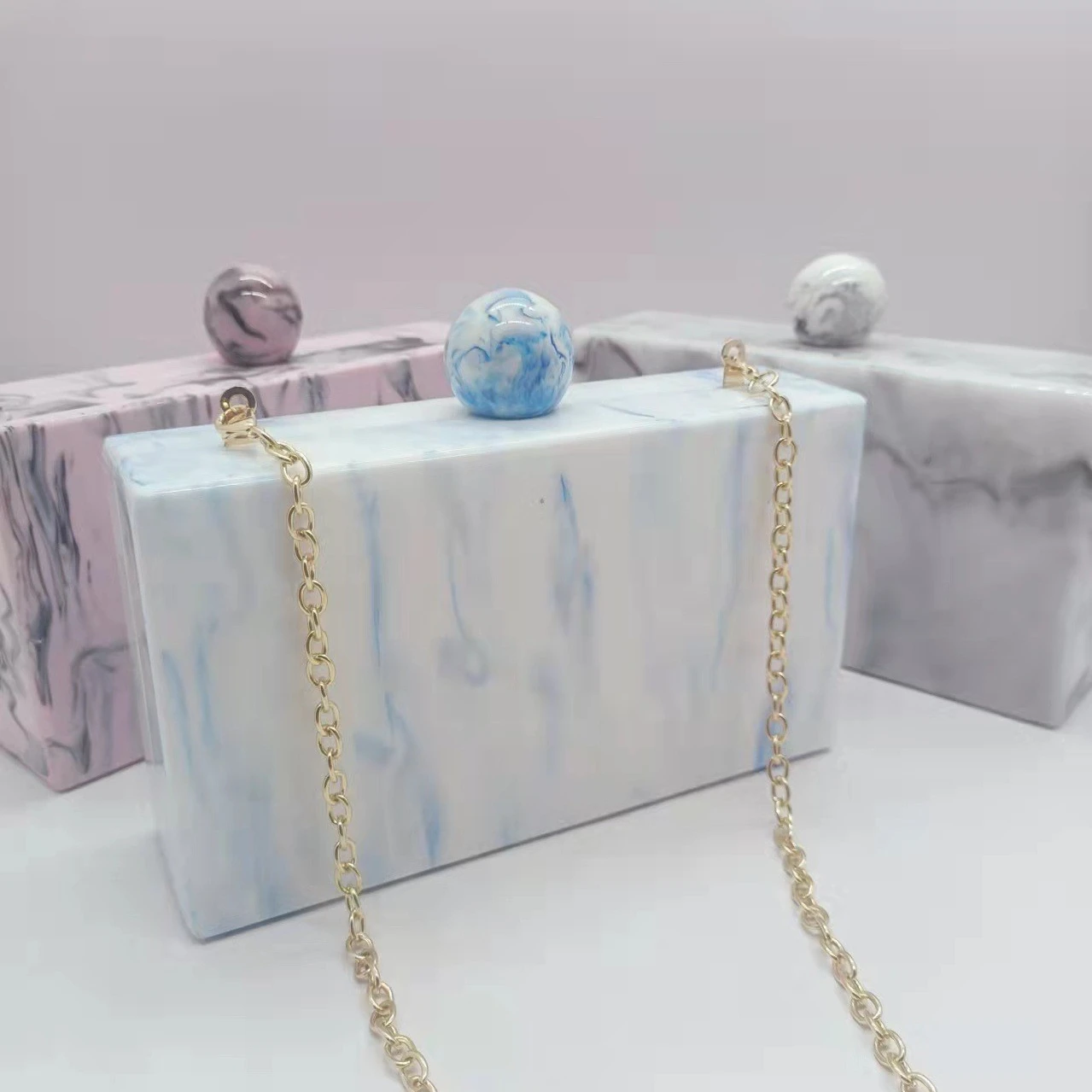 

Women Marble Print Acrylic Evening Clutch Bag New Style Marble Acrylic Hang Bag for Women