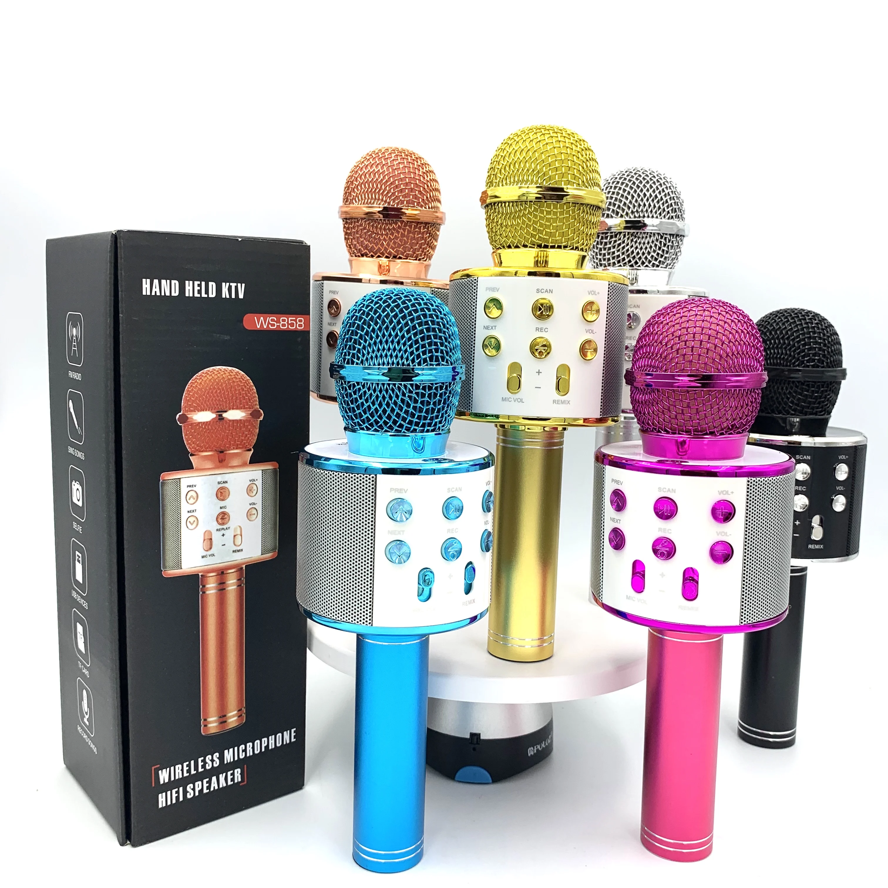 

Ws858 Professional Microfonos Mic Magic Sing Led Kid Portable Speaker Ws 858 Wireless Karaoke Microphone For Home Party Ktv Tv, Black/rose gold/gold/blue/purple