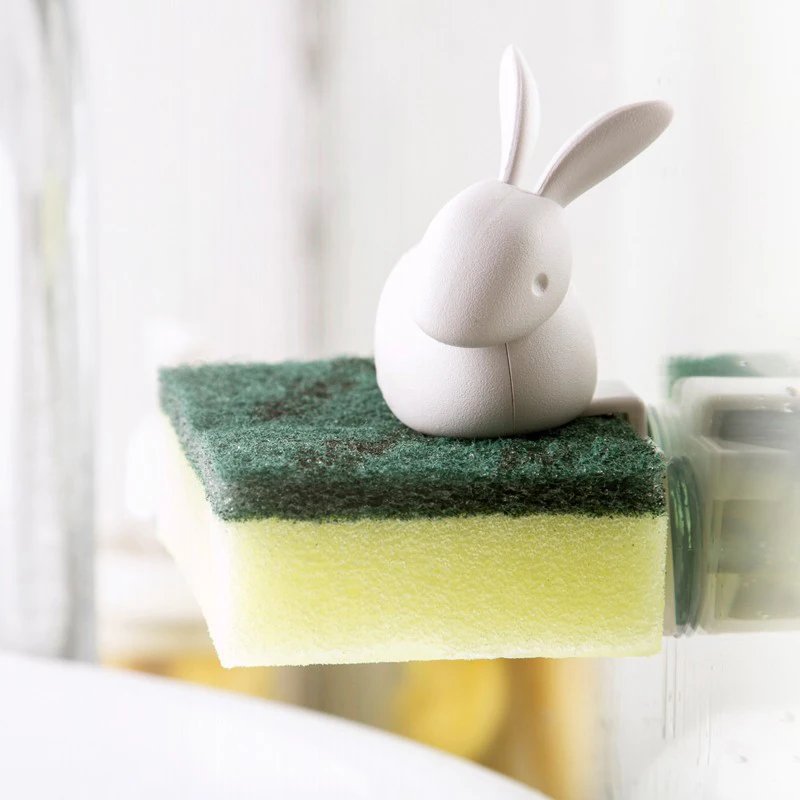 

Kitchen Sponge Holder Sink Sponge Dry Storage Rack Cute Duck And Rabbit Suction Cup Drying Holder With A Sponge, As photo