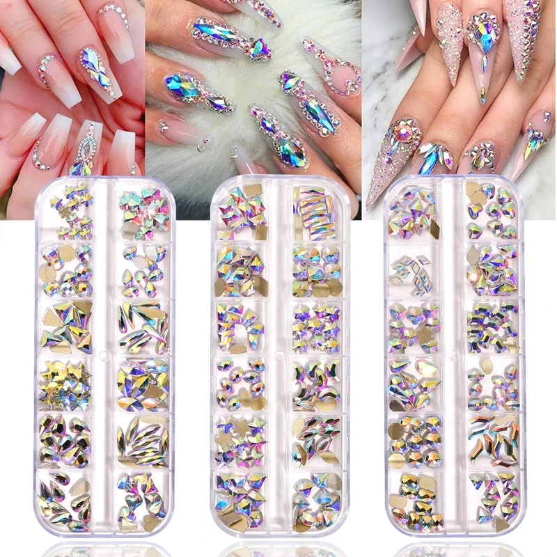 

120pcs Per Box Crystal AB 3D Nail Art Rhinestones Fancy Shaped Crystals and Stones For DIY Nails Art Decoration, From color chart