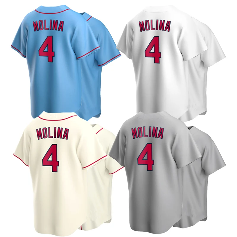 

Free Shipping St. Louis Cardinals Yadier Molina #4 Player Name Light Blue White Cream Gray Baseball Jersey