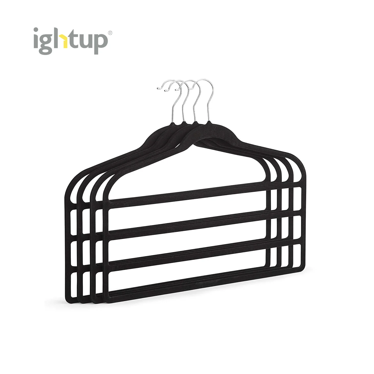 

Wholesale custom black luxury branded velvet & fabric coat clothes hanger with metal hooks for clothing, Black / custom