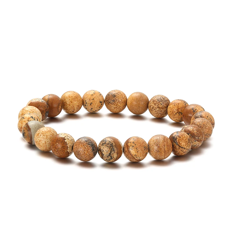 

RINNTIN GMB31 Natural Picture Jasper Stone Beads 7.5 Inch Stretch Bracelet Jewelry Wholesale