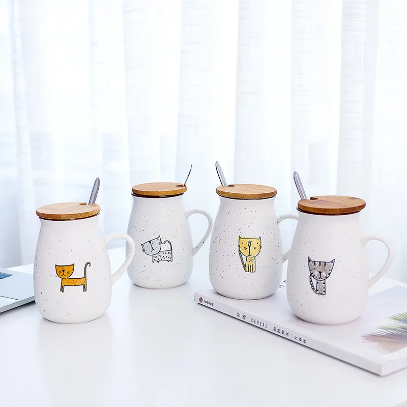 

Wholesale Eco Friendly Cat Mug Starry Creative Pot Belly Ceramics Coffee Cup Custom Logo with Bamboo Lid, Customized color