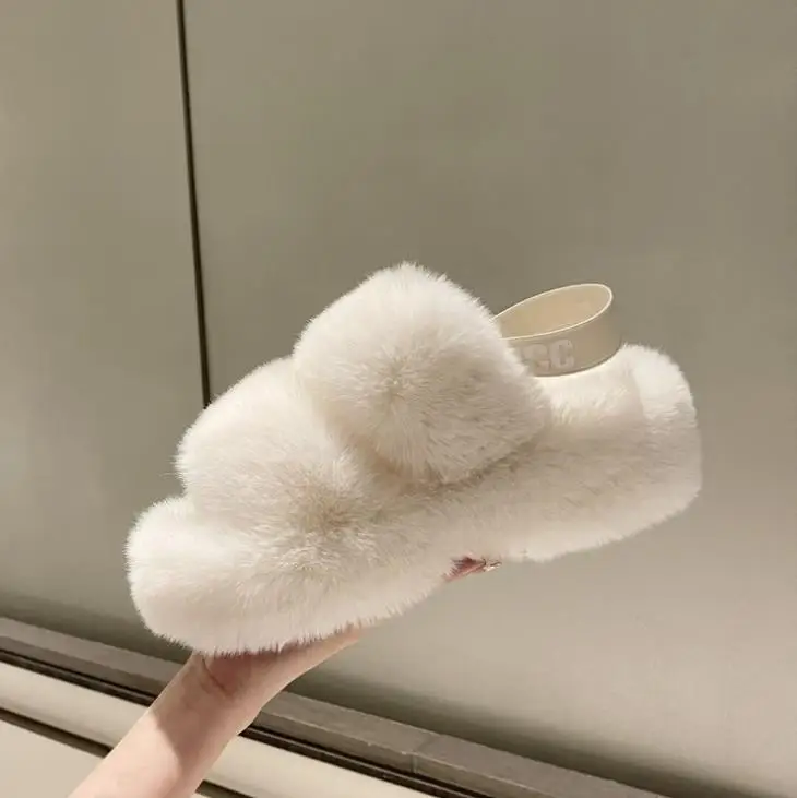 

2021 winter Plus-size indoor Floor mop elastic band open-toe Thermal cotton fluffy slippers women