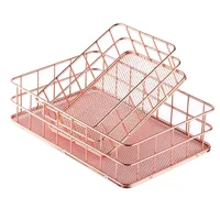 

RTS 550-14A mini rose gold desktop metal mesh storage basket for makeup