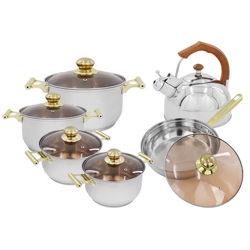 

12pcs kitchen cookware sets induct glass pot frying pan stainless steel juego de ollas de acero inoxidables