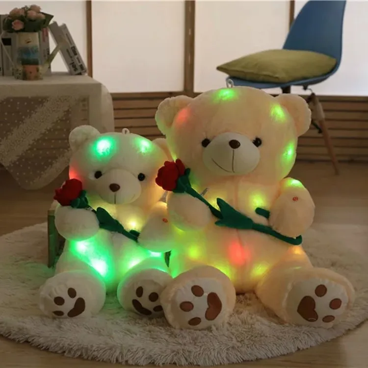 

Wholesale LED light rose white teddy bear soft animal toys