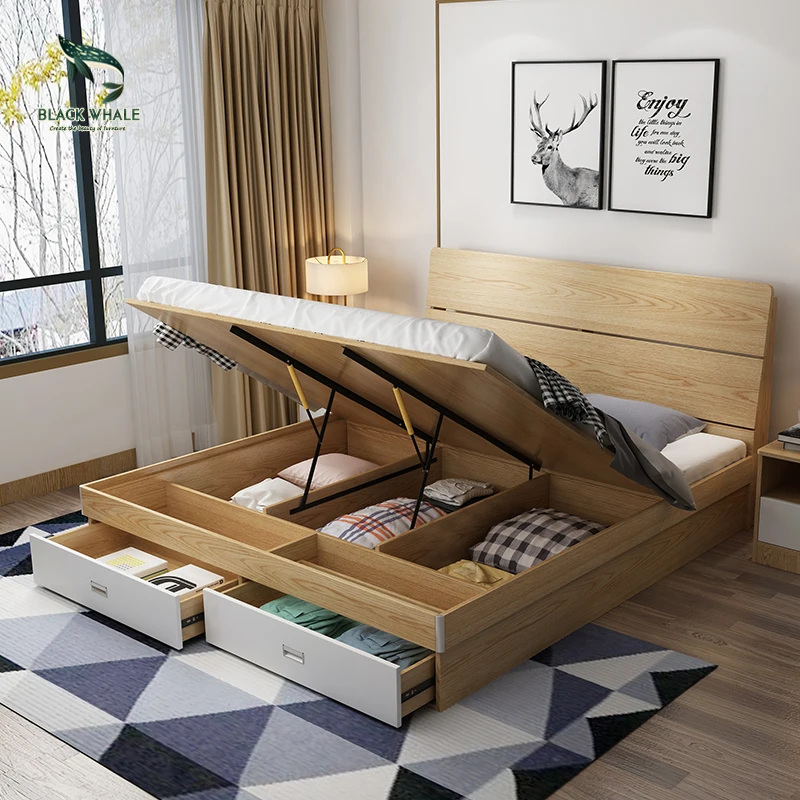 
Bed Room Furnitures Smart Lit Queen King Size Wood Double Bed Frame 