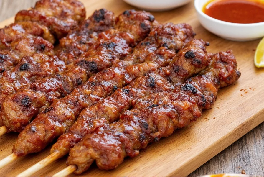 Korean BBQ grill with sizzling meat and sauce drizzled on top