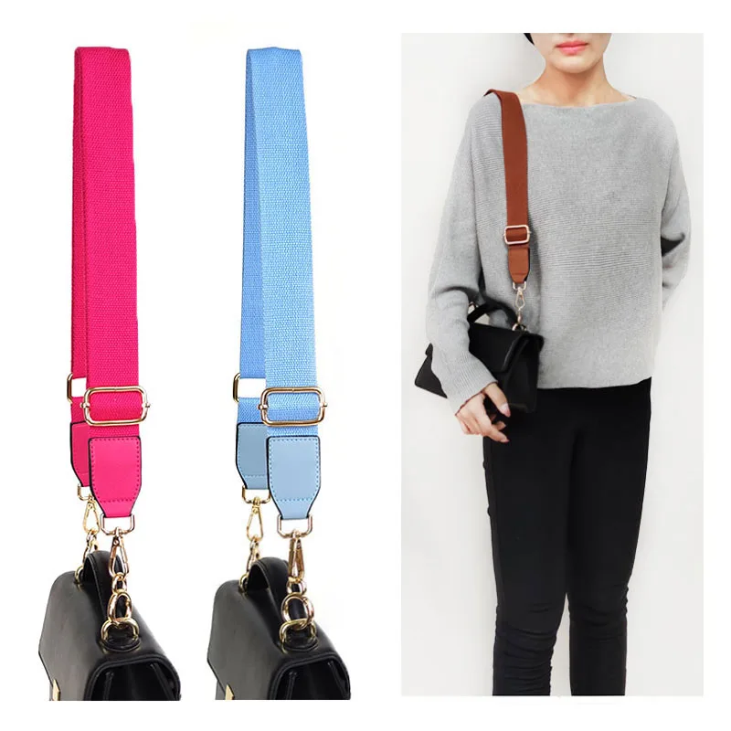 

Meetee B-J176 New Solid Color Wild Cotton Webbing With Pu Leather Long Shoulder Strap