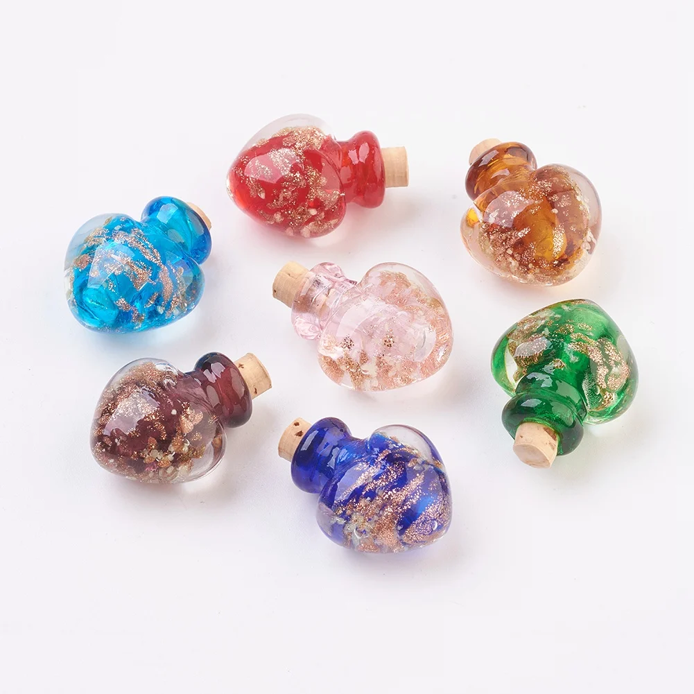 

PandaHall Heart Handmade Luminous Lampwork Perfume Bottle Pendants