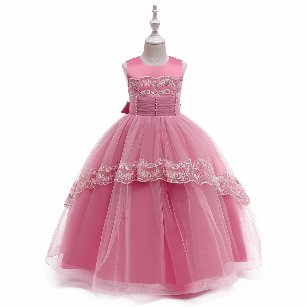 

MQATZ High Quality Girl Flower Tulle Dress Pink Children Wedding Birthday Party Dresses Frock Long Ball Gown For Girls, Blue,peach,red,champagne