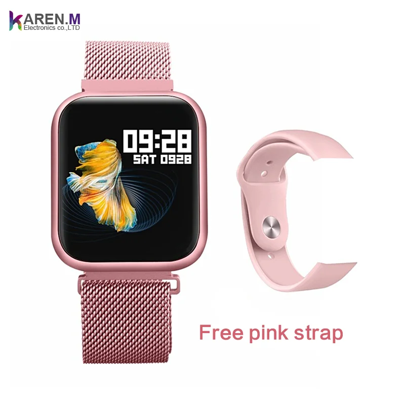 

P70 Smart Watch IP68 Waterproof Heart Rate Blood Pressure Women Activity Fitness Tracker Smartwatch Bracelet with 2 Watch Belts, Black/silver/pink