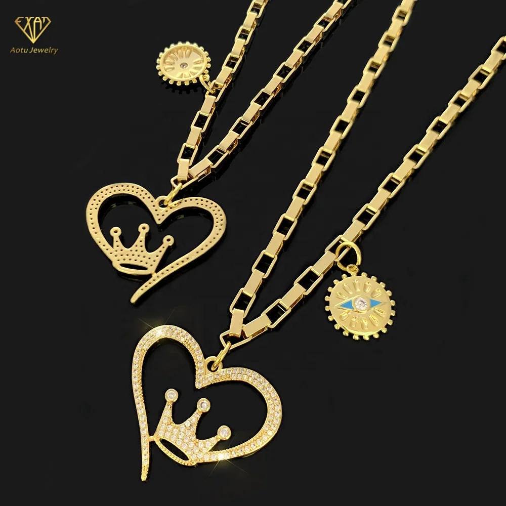 

Direct Wholesale Factory Price Heart Link Crown Pendant Gold Plated Necklace