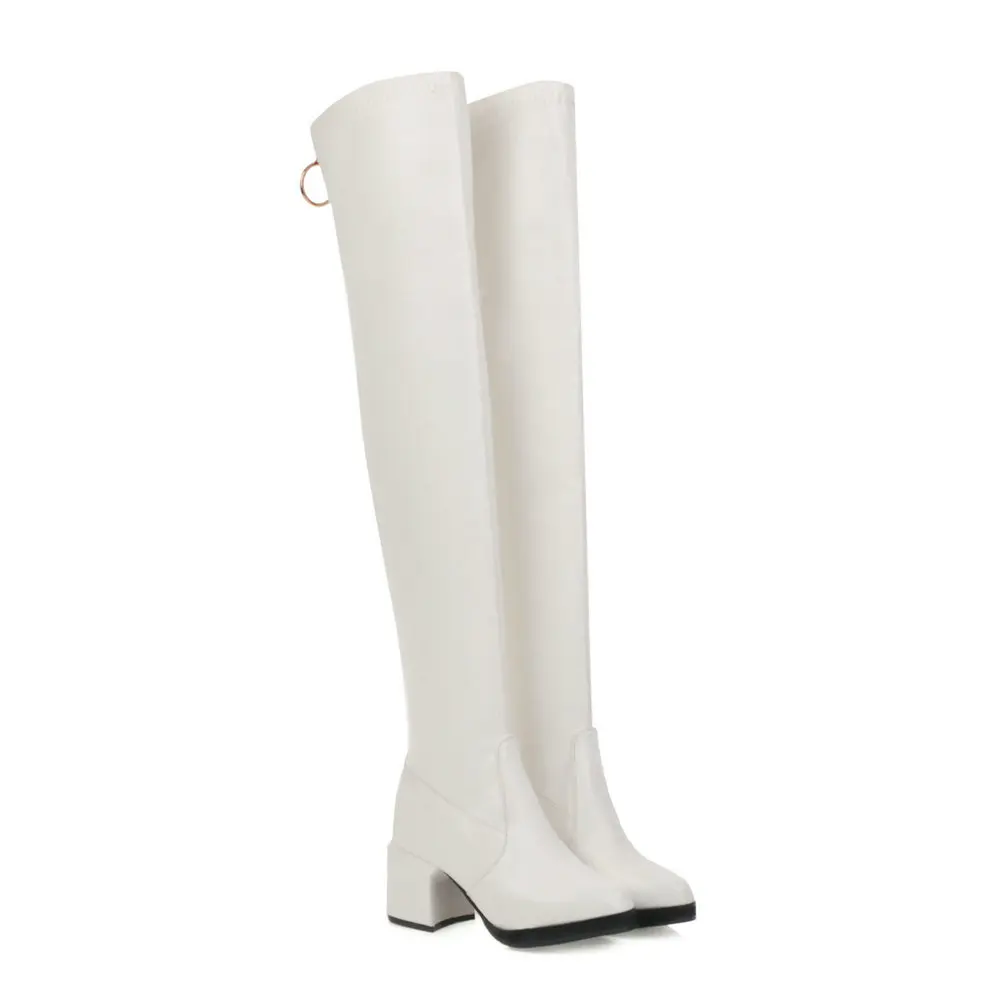 
Over The Knee Stretch Boots Women Pointed Toe Block Heel Thigh High Boots For Ladies Full Zip Winter Platform Boots 