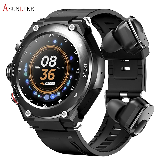 

2021 newest smart creative black tech smart watch with TWS headset 2-in-1 sports watch earphone