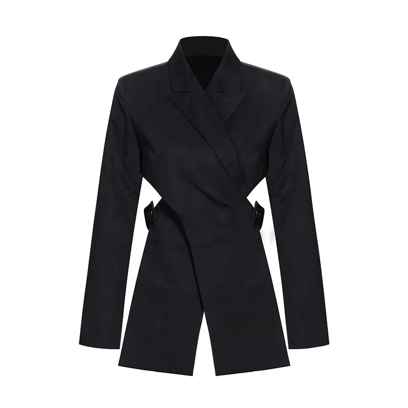 

TWOTWINSTYLE Casual Patchwork Women Blazer Notched Long Sleeve High Waist Waistless Irregular