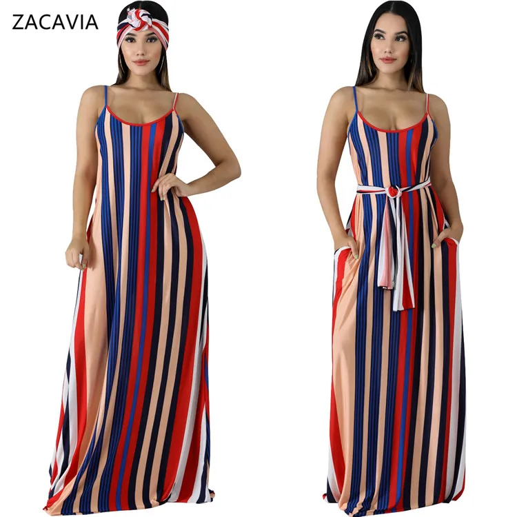 

ZACAVIA Loose Striped Dress with Halter and Backless Straps Women Dress