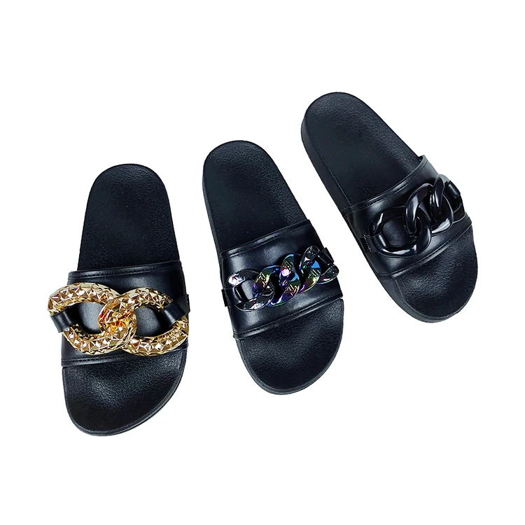 

Latest Slipper Luxury Ladies Flat Custom Upper DIY Pearl Metal Ring Custom Slippers Sandals, Colors