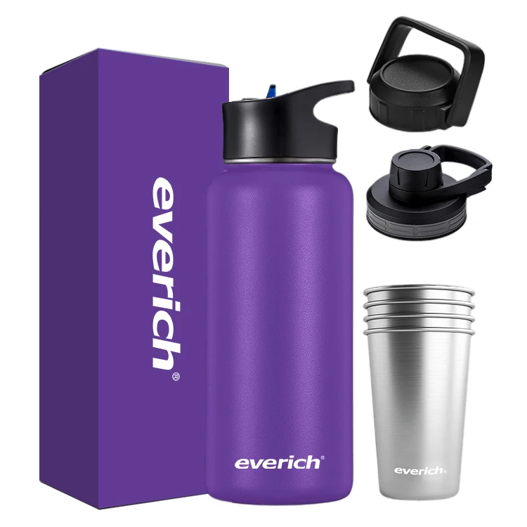 

Everich Colourful Different Capacities 304 Stainless Steel Double Wall Vacuum Insulate Wide Mouth Water Bottle with Lid, Customized color