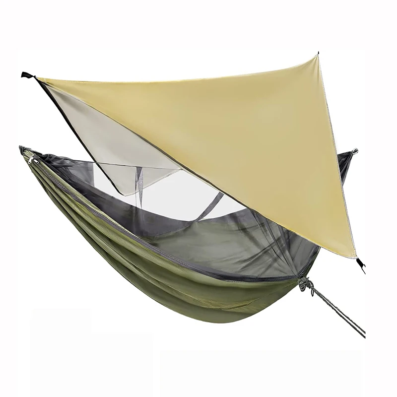 

Waterproof Camping Hammock with Mosquito Net Rain Fly Heavy Duty Tree Strap Nylon