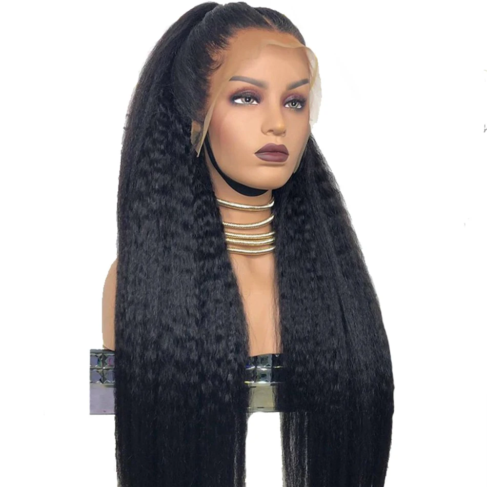 

Long Hair Yaki Style 28 30 Inch Kinky Straight Human Hair 13*4 Lace Frontal Wig Malaysian Human Hair Cuticle Aligned Lace Wig