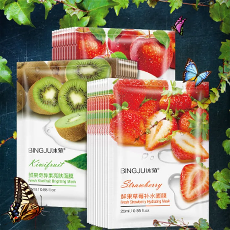 

BINGJU Wholesale Skin Care Face mask Organic Cotton Whitening Moisturizing Fruit Face Sheet Mask Facial Mask