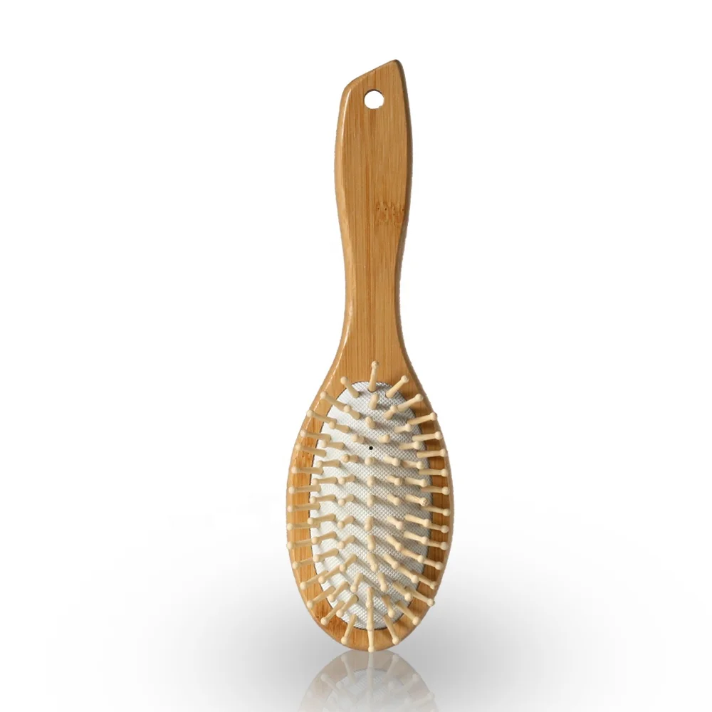 

Bamboo Hair Brush With Custom Logo Plastic Bristles Personalised Hairbrush Kids For Natural Detangle Private Label Set, Natural color