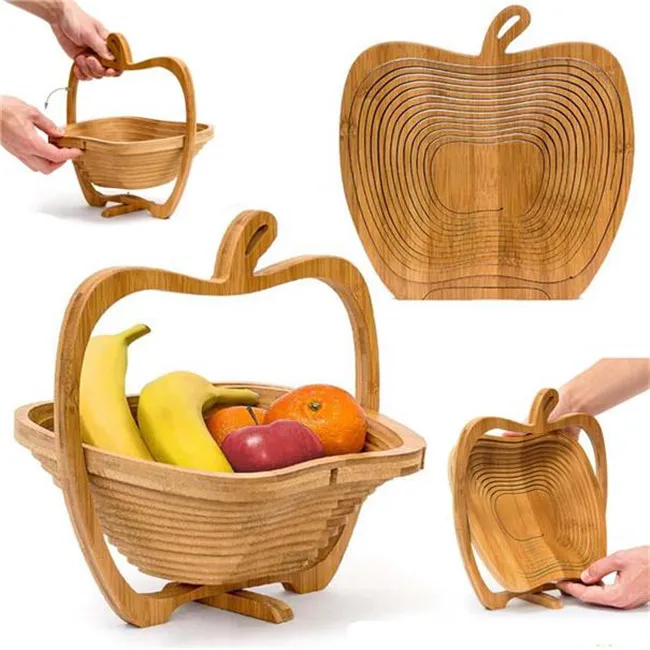 

MZL Foldable Bamboo Basket Apple Shaped Fruit Storage Basket Fashionable Home Creative Gift