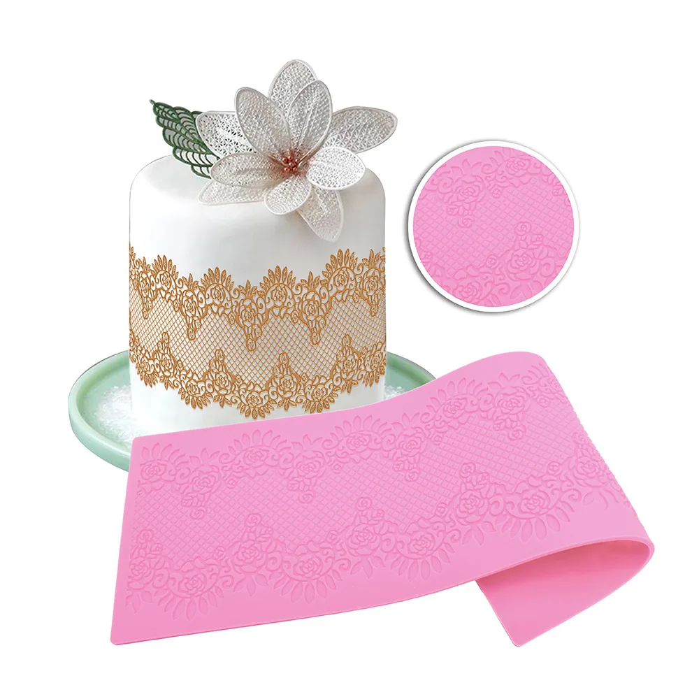 

Castle Silicone Cake Lace Mat Silicone Lace Mold Fondant Cake Decorating Tools Border Decoration Lace Mold, As picture