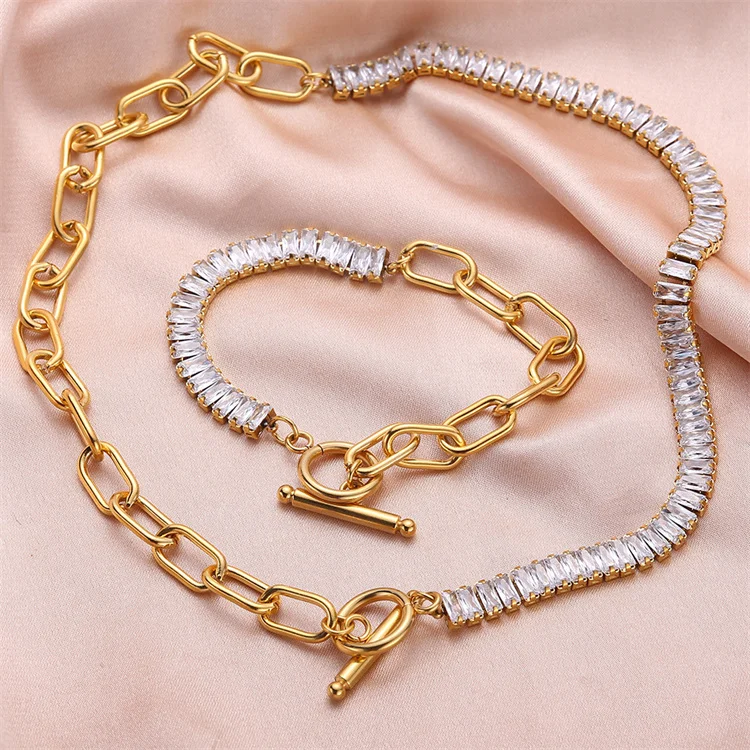 

New fashionable jewelry set high-quality zircon gold plated titanium steel chain women's necklace