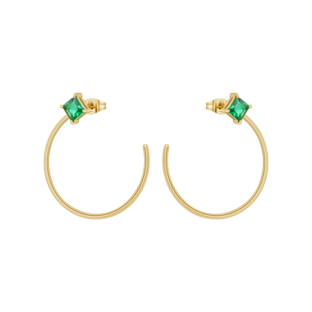

Latest 18K Gold Plated Stainless Steel Jewelry Inlay Glass Zircon C-Shape Hoop Earring Trendy For Women Party Earrings E231481