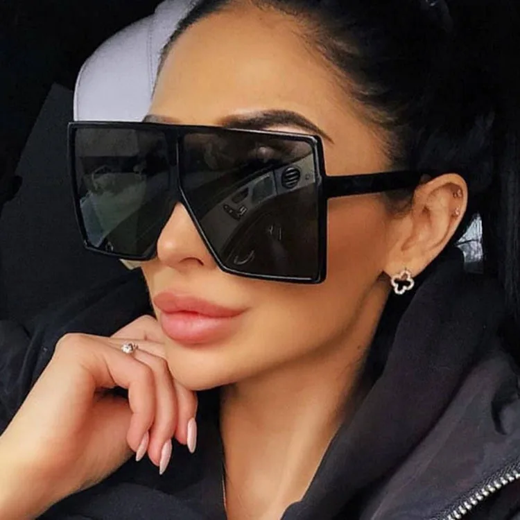 

2021 Trendy Oversized Black Mirror Women Sunglasses Big Square Frame Glasses Men Bulk Wholesale Dropshipping Sunglass