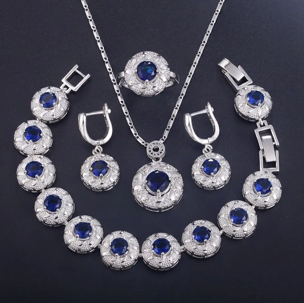 

Four-piece jewelry 925 sterling silver four-piece custom-made earrings necklaces top bracelets sapphire, Picture shows