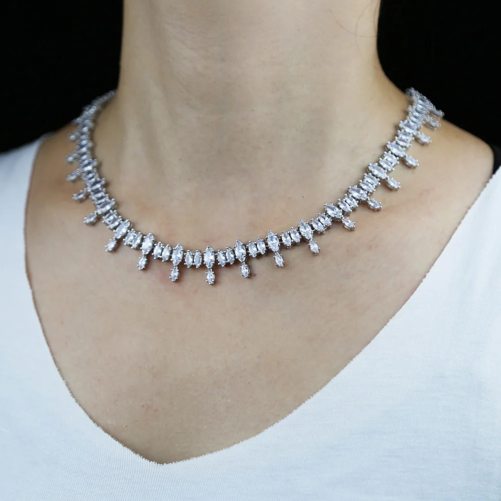 

Iced out bling 5A cz tennis choker necklace for women lady statement choker necklace with oval cz paved hip hop party jewelry, Black