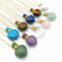 

Natural gemstone perfume bottle necklace Essential Oil Diffuser Pendants lapiz lazuli amethyst quartz heart jewelry charm